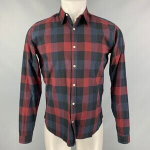 OLIVER SPENCER Size M Burgundy & Navy Checkered Cotton Long Sleeve Shirt